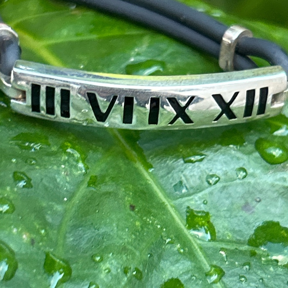 Tiffany & Co. sterling silver Atlas Enamel Numeral bar Rubber Strap Bracelet